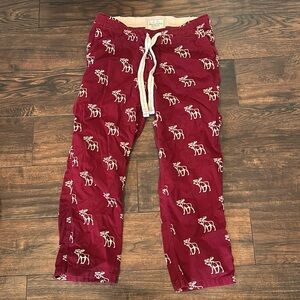 Abercrombie & Fitch Lounge Pants Men L Red Moose Print Cotton Flannel Pajama